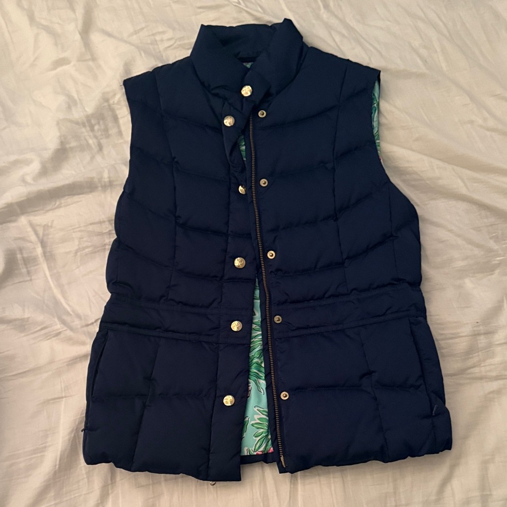 Lilly Pulitzer Blue Quilted Vest with High Collar